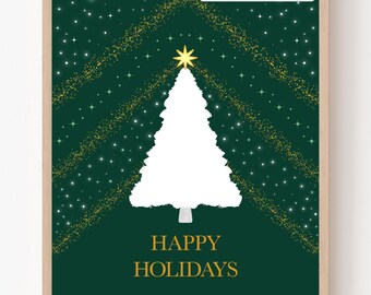 Happy Holidays Christmas Tree | Wall Art Printable | Boho Winter Decor | Burgundy Emerald Navy