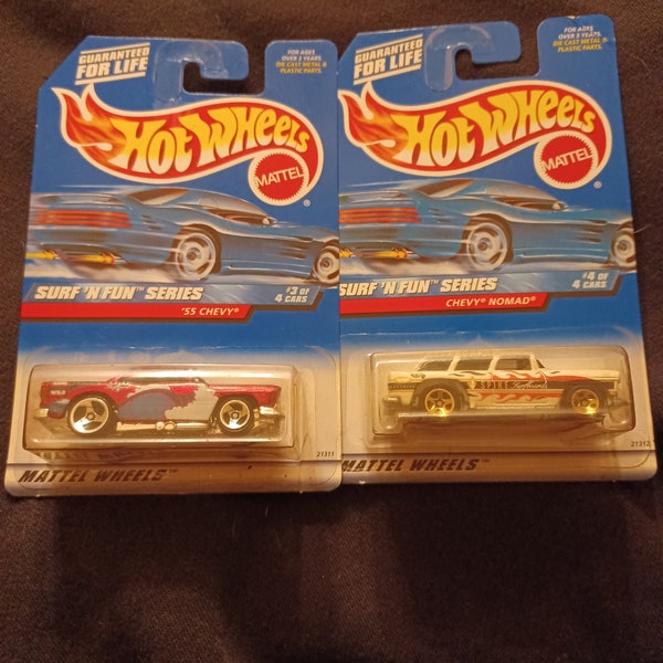 hot wheels, surf'n fun series.  55 Chevy, and Chevy nomad.