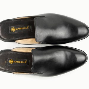 Black Whole Cut Aniline leather loafer Backless Slip On Mule for Men and Women