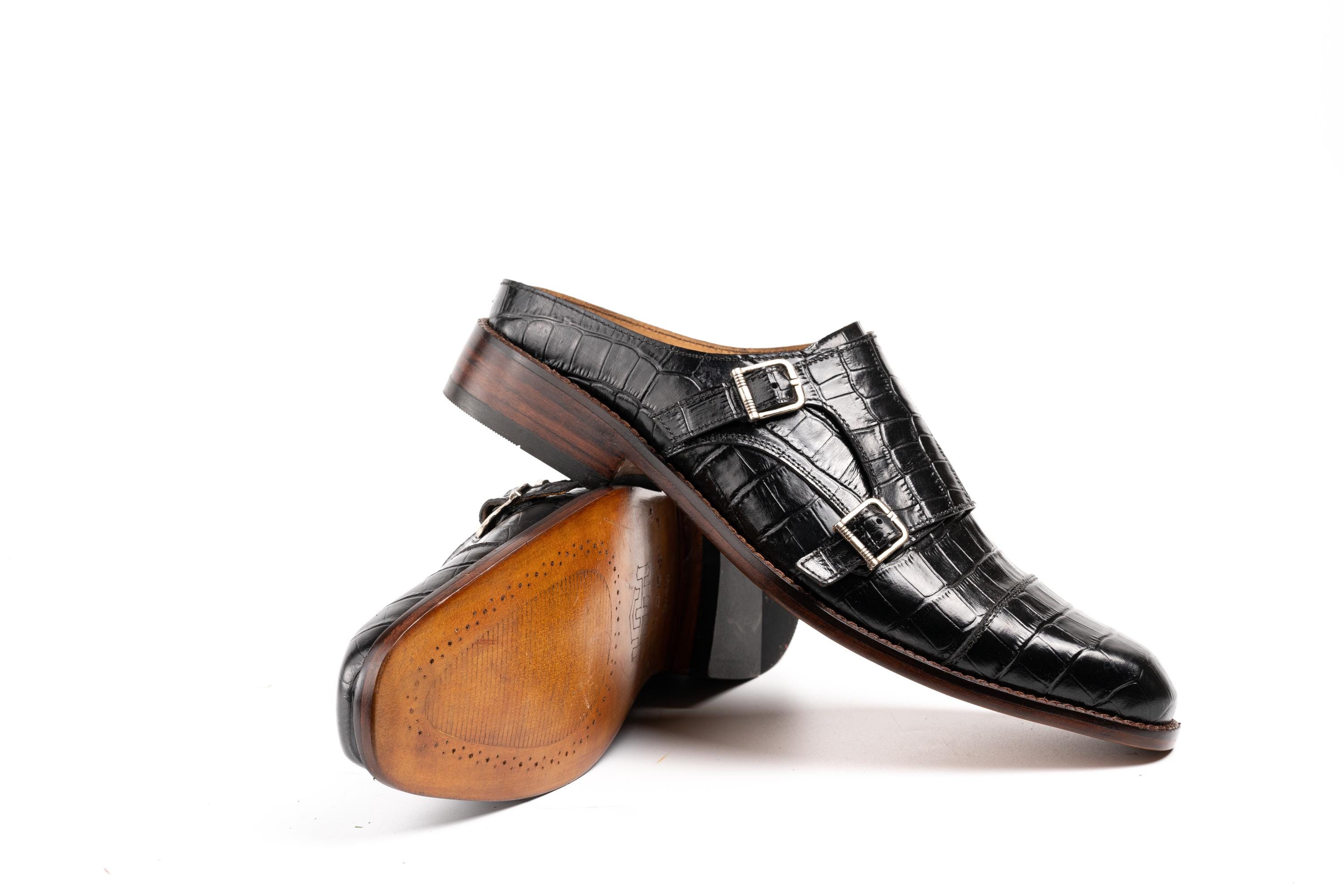【日本入手困難】Shuffle double monk strap leather mules PRADA | Shuffle Double Strap Monk Shoes | Men | Lane Crawford