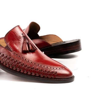 Oxblood Wholecut Hand Woven Dress Shoes Backless Slip On Mule any Color of Your Choice Custom Made-To-Order Shoes Unique Premium Gift