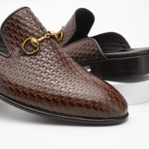 Woven Embossed Whole Cut Horsebit Backless Slip-On Mule Custom Made-To-Order Shoes  Premium Quality Handmade Best Gift