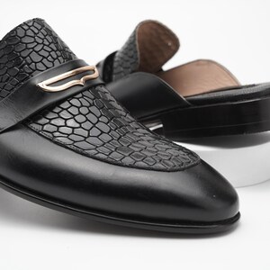 Black Medallion Slip On backless mule in Black Croc embossed/aniline leather Backless Mule