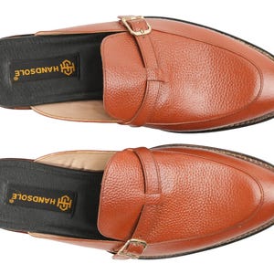 Cognac Monk Strap Mule – 1-of-a-Kind Pebble Grain Slip-On | Handmade Backless Apron Toe | Ultimate Comfort Shoe