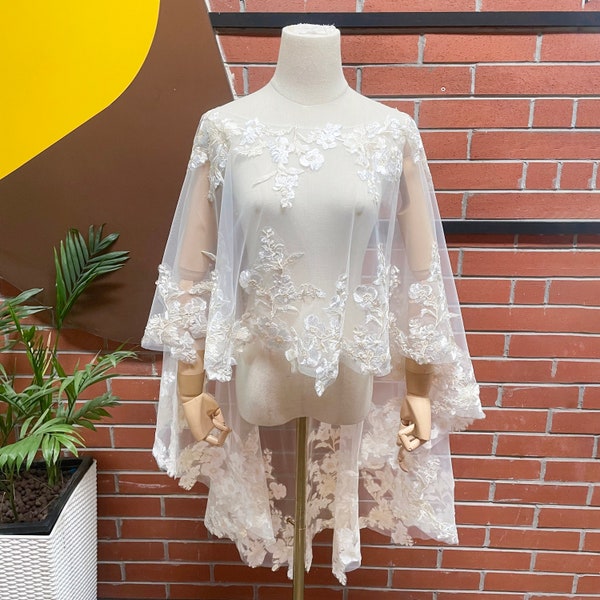 Floral Lace Bridal Capelet Lace Bridal Cover Ivory Wedding Cape Wedding Dress Cover Lace Cover Up Floral Bridal Wrap Shoulder Cape Veil