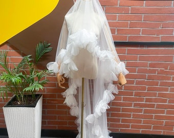 Voile de mariage fard à joues voile de tulle bord organza voile de mariée 2 étages voile voile de longueur personnalisée voile ivoire voile blanc avec peigne voile fard à joues