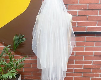 Plain Wedding Veil Simple Tulle Veil Plain Tulle Bridal Veil Cut Edge Veil Fingertip Tulle Veil Ivory Veil Classic Veil One Tier Tulle Veil