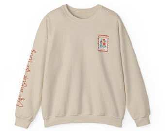 Floral Marigold  Stamp Boundless Living Crewneck Sweatshirt | Small Chest Patch, Script Sleeve