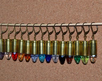 Crystal Bullet Earrings with genuine 9mm casing.  Birth months in separate listing.