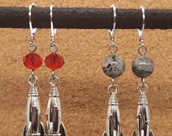 Moon & Rocket Earrings , Space Jewelry