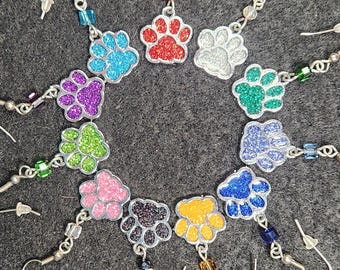 Paw Earrings - choose your color - glittery with accent crystals