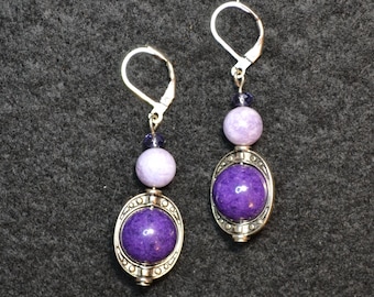 Lavender & Purple Jade Dangle Earrings, Handcrafted Gemstone Jewelry, Bead Earrings