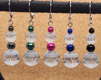 Etched Crystal Bead Earrings with colored accents - Casual or Festive