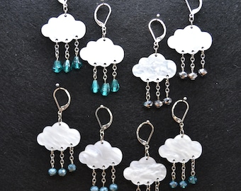 Whimsical Raincloud Earrings with Sparkling Raindrops - Chandelier Style, Rainy Day Earrings, Nature Inspired Jewelry