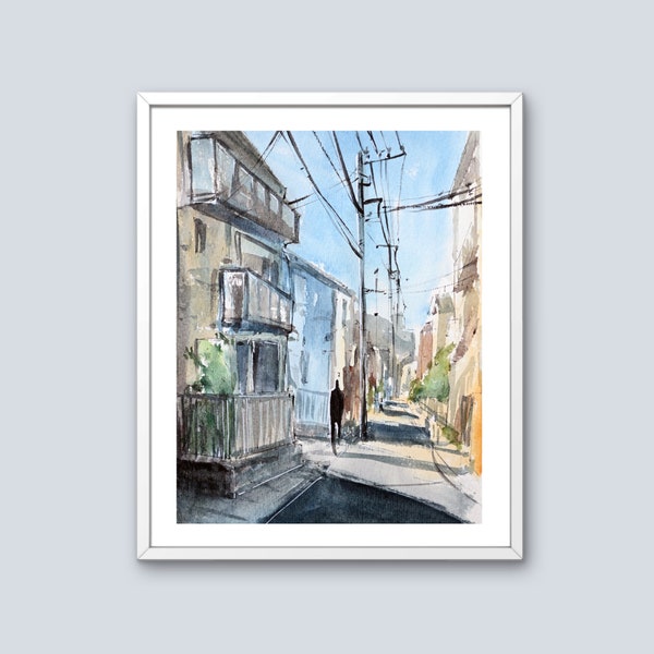 Tokyo Street Urban Sketch Print Watercolor (8x10)