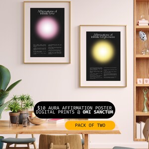 Cinco carteles de afirmación (impresión digital): moderno, retro, único, inspirado en el aura