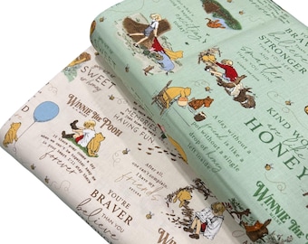 Winnie the Pooh Main (C17000-GREEN & CREAM) cotton fabric by the 1/2 YARD. Yardage cut continuously.  JennysQuiltsShop
