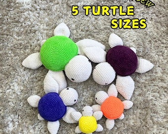 5in1 Crochet Turtle Patterns, Amigurumi, Jumbo Sea Turtle, PDF Pattern, Plush Animal, Turtle Gift, Beginner Friendly