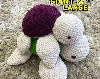 Schema 2 in 1 per tartaruga gigante e grande all'uncinetto, amigurumi, tartaruga marina jumbo all'uncinetto, schema PDF, animale di peluche, regalo a tema tartaruga, adatto ai principianti
