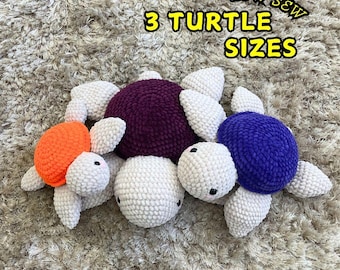 3in1 Crochet Large, Medium & Small Turtle Patterns, Amigurumi, Jumbo Sea Turtle, PDF Pattern, Plush Animal, Turtle Gift, Beginner Friendly