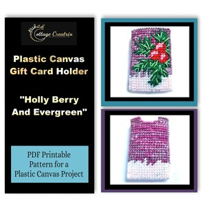 Patrón de lona de plástico para guardar tarjetas de regalo, diseño de Holly Berry and Evergreen, para descargar al instante, para regalar en Navidad a la suegra