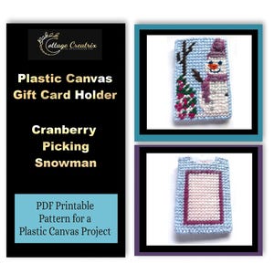 Bonhomme de neige, cueillette de canneberges, porte-cartes en plastique, motif bricolage, téléchargement immédiat, cadeau de Noël pour nièce