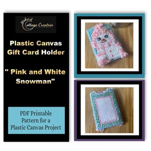 Bonhomme de neige rose, porte-cartes en plastique, toile, motif PDF, porte-monnaie, broderie à la main, téléchargement numérique, motif imprimable