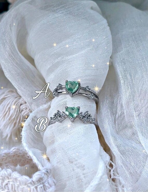 Darling Green Fluorite Fairy Heart Rings! 925 Sterling Silver