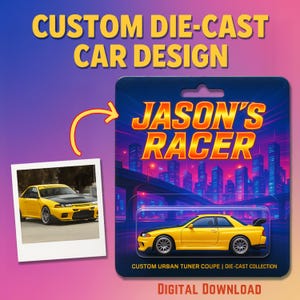 Aangepast ontwerp speelgoedauto | Gepersonaliseerd speelgoedvoertuig | Cadeau voor hem | Giet je auto of vrachtwagen | Nostalgiecadeau 80s 90s | Mini-autobeeldje