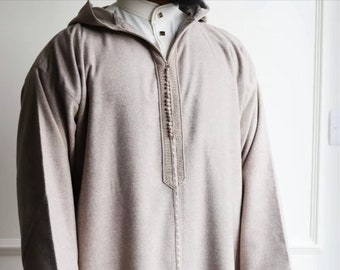 Desert Sand Premium Hooded Men's Djellaba Embroidered Lightweight wool no pockets hand finished full sleeve