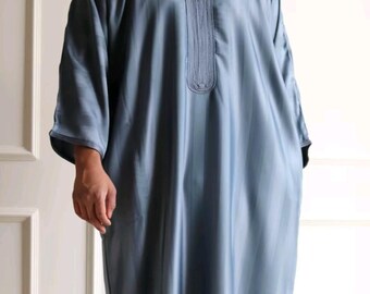 Shiny Jahwara Moroccan Thobe Striped | Single Pocket | Elegant Embroidery Gandours for Men