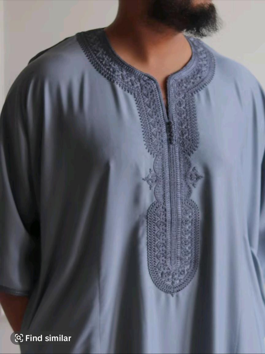 Classic Premium Moroccan Thobe | Double Pockets | Elegant Embroidery | For Men | 3/4 sleeves | Different colours | Relaxed fit