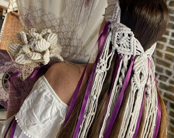 velo macramè, bouquet macramè, velo vintage, velo da sposa, velo boho, velo bohemien, velo da sposa, accessorio boho da sposa, velo unico
