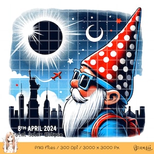 2024 American Eclipse Gnome Art (C) - Natychmiastowe pobranie cyfrowe - Patriotyczna dekoracja wydarzenia słonecznego