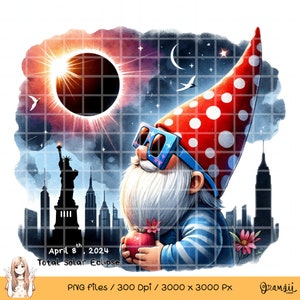 2024 American Eclipse Gnome Art (B) - Natychmiastowe pobranie cyfrowe - Patriotyczna dekoracja wydarzenia słonecznego