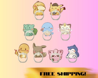 Pokemon Chibi Phone Ring Stand, Cute Anime Grip Holder, Gift for Anime Lover, Pikachu Squirtle Charmander Bulbasaur Snorlax Jigglypuff Eevee