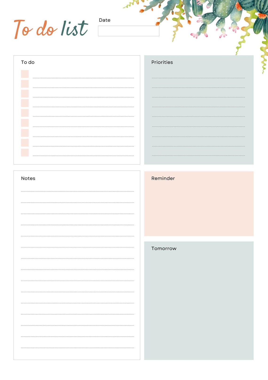 Editable Watercolor To-do List Planner | Green &amp; Orange Floral Daily ...
