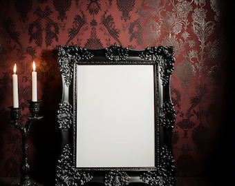 Gothic 11x14 Frame Mockup | Haunted Victorian Scene | Black Baroque Frame PSD | Dark Art Display | Witchy Wall Art | Printable Mockup | PSD