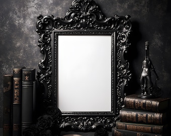Mockup di cornice gotica / PSD per espositore da parete con decorazione da strega / Mockup di cornice per parete scura / Mockup di cornice PSD / Download digitale / Mockup di cornice per foto