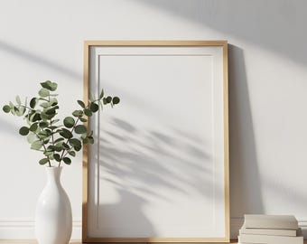 Minimalist Interior Wood Frame Mockup | Photo & Poster Frame PSD | Wooden Wall Art Display | Print Poster Mockup