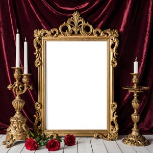 Gold Ornate Baroque Frame Mockup | Vintage Frame PSD | Luxury Art Display | Classic Wall Art Template | Printable Frame Mockup | PSD Mockup