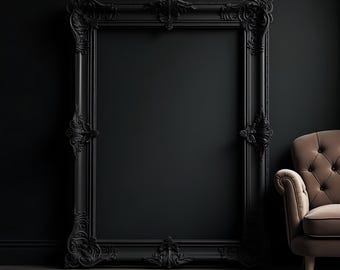 Dark Black Gothic Frame Mockup | Antique Picture Frame PSD | Poster & Art Print Mockup | Printable Wall Frame