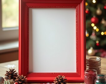 Festive and Playful Red Christmas Frame Mockup | PSD Frame Mockup | Fancy Frame Mockup | Holiday Frame Mockup | Xmas Frame Mockup | Mockups