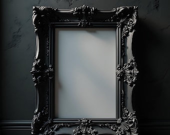 Gothic Black Frame Mockup | Baroque Poster Frame PSD | Single Frame Mockup | Dark Wall Art Frame | Photoshop Frame Display