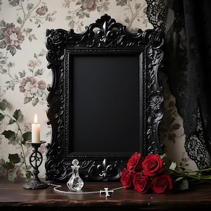 Romantic and Eerie Black Frame Mockup | Gothic Vintage Frame PSD | Dark Art Display | Haunted Wall Art Mockup | Printable Frame, Digital PSD