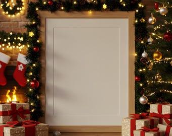 Christmas Frame Mockup | Holiday Wall Art Display | Festive Poster Mockup PSD | Digital Xmas Frame Mockup | Winter Art Mockup | Smart Object