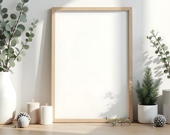 Christmas Minimalist Frame Mockup  Christmas Frame Mockup  Christmas Poster Christmas Art Mockup  Christmas Mock up Natural Frame Mockup