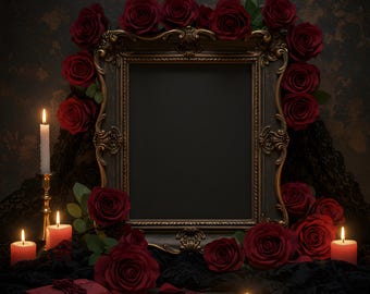 Mockup di cornice gotica ornata / Mockup di cornice vintage / Mockup di cornice barocca vintage / Mockup di cornice romantica scura per San Valentino gotico / Mockup artistico
