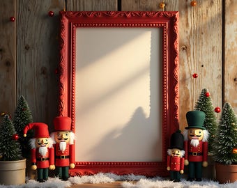 Whimsical Holiday Poster Frame Mockup | Frame Mockup | Minimalist Frame  | Vertical Frame PSD | Christmas Wall Art | Mockup for Christmas |