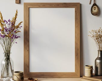 Wooden Frame Mockup | Boho & Minimalist Interior PSD | Poster Frame Display | Modern Wall Art Mockup